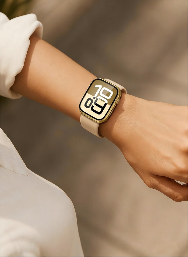 2 Pack Tempered Glass Case Compatible for Apple Watch Series 11  Series 10 46mm, Hard PC Screen Protector Overall Protection Scratch-Resistant Cover for iWatch, 1 Gold + 1 Transparent - Image 2